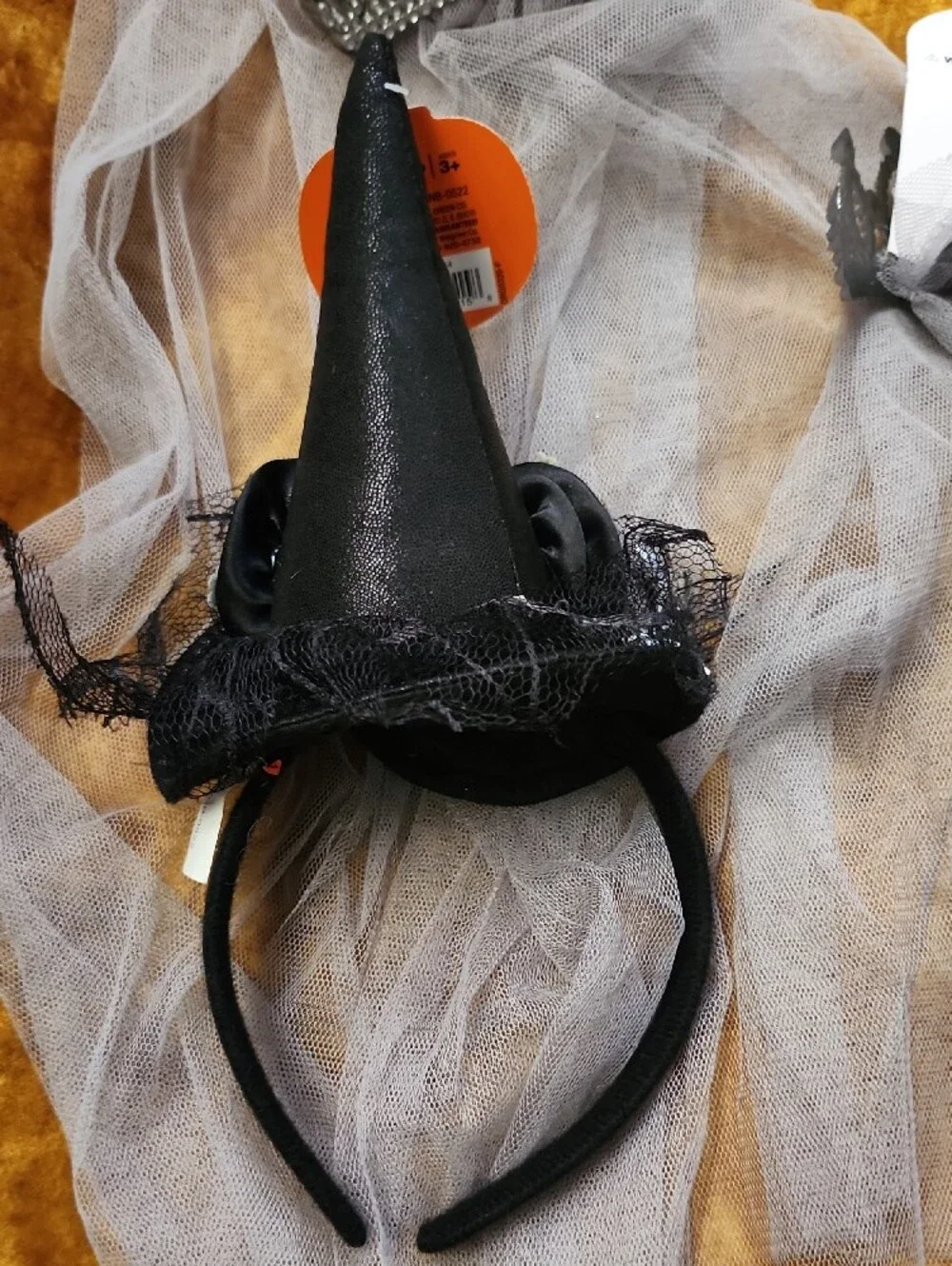 (3pc) Black Witch Hat Headband and Silver Tiara Set